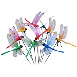 10 Pièces libellules décoratifs de Jardin avec Autocollant en métal, Plantes et Fleurs pour Vase et Pots de Fleurs-Rouge,Jaune,Bleu,Vert