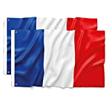 2 Drapeau France 90 x 150 cm - ultra résistant, double fonction avec 2 œillets et boucle de tige, 2 ...