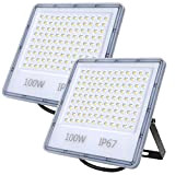 2 Pièces Projecteur LED Extérieur 100W, 10000LM Éclairage de Sécurité Extérieur, IP67 Imperméable Spot LED Extérieur Blanc Froid 6500K Pour ...
