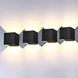 4 Pièces 20W Applique Murale Interieur/Exterieur 2000LM Avec Angle de Faisceau Réglable Noire Appliques Murales LED 3000K Blanc Chaud Lampe ...