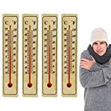 4 Pièces de Thermomètre en Bois Thermomètre de Chambre Précis en Bois pour Extérieur, Intérieur, Serre, Garage, Bureau, Mur, Facile ...