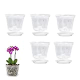 5PCS Pots pour Orchidées, Pots D'orchidées pour Le Rempotage, Pots De Fleurs avec Trous De Drainage Et Soucoupes, Pot De ...