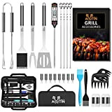 AISITIN Ustensiles Barbecue Kit Barbecue 25 Pièces Accessoire Barbecue Acier Inoxydable pour Camping Barbecue Cadeau Homme