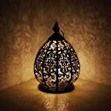 albena shop Lanterne orientale en métal Saloni noir avec guirlande lumineuse LED, lanterne de table, style marocain, décoration Ramadan