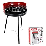 Algon VEN8435476232969 Barbecue en fer grill moyen avec pieds, grille zinguée artisanale ronde, carbone bois, couleur rouge/noir, Ø 42 cm, ...