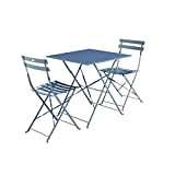 Alice's Garden - Salon de Jardin bistrot Pliable - Emilia carré Bleu grisé - Table 70x70cm avec Deux chaises Pliantes. ...