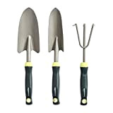 Amazon Basics Ensemble de 3 outils de jardinage avec une truelle, un transplantoir manuel et un plantoir manuel