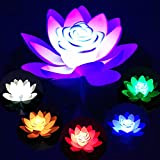 Artificielle Nénuphar Flottants, Lumière de Piscine Lotus, LED Lotus Nénuphar Flottant pour Bassin, Mousse Flottante Plantes Fleurs de Lotus pour ...