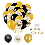 Ballon Noir, Party Noir Ballons, Latex Ballon Noir, 60Pièces Ballons Or avec Ballon de Confettis Or pour Les Femmes Mens ...