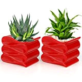 BELLE VOUS Lot de 2 Pots de Fleurs en Céramique Rouge - 10 cm - Succulentes Pot au Design Moderne ...