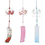 BENECREAT 3PCS carillons à Vent Japonais Rose Cerise/Rouge/Bleu Verre Vent Cloches pendentifs Faits à la Main pour Cadeau d'anniversaire et ...