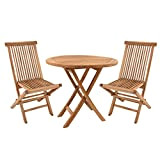 BENEFFITO SALENTO - Ensemble Table de Jardin Ronde et chaises Pliantes en Teck - Ø 80 x 75 cm - ...