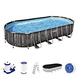 Bestway piscine hors sol ovale Power Steel™ décor bois 732 x 366 x 122 cm