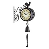 blumfeldt Early Bird - Horloge Murale Design Pendule de Gare rétro intérieur & extérieur avec thermomètre et décorations Coq et ...