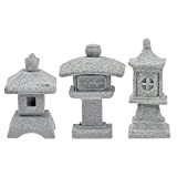 Cabilock Lot de 3 lanternes japonaises en pierre - Mini pagode - Décoration asiatique - Sculptures de jardin miniatures - ...
