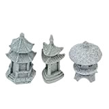 Cabilock Lot de 3 mini lanternes japonaises en pierre - Pagode asiatique miniature - Pour le jardin - Sculpture en ...