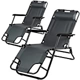 Campela® Ca0008GRY - Chaise longue pliable - Dossier réglable, coussin de tête, cadre en acier, chaise longue de jardin, chaise ...