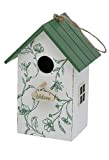 CasaJame Nichoir en bois pour balcon et jardin, nichoir, maison pour oiseaux, mangeoire à oiseaux blanc avec toit vert et ...