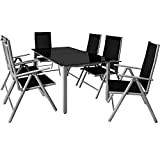 CASARIA Salon de Jardin 6+1 - Bern - 1 Table, 6 chaises - Aluminium avec Table en Verre - dossiers ...