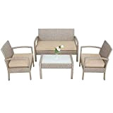 Casaria Salon de Jardin en rotin synthétique avec Coussins de 5 cm et 2 chaises de Jardin - Table de ...