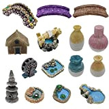 Cayway 16 PCS Accessoires de Jardin de Fées Miniatures, Fairy Garden Accessoires Miniatures Fée, Pont, Étang, Vase pour La Décoration ...