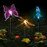 CDIYTOOL Lot de 3 lampes solaires de jardin d'extérieur à LED énergie solaire en forme de papillon, colibri, libellule, multicolores, ...