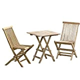 CHICREAT - Ensemble 3 pièces Salon de jardin en teck, table carrée pliante 40 x 60 cm environ, chaises pliantes