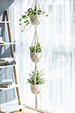 Cintres pour plantes, support de plante suspendu à 3 niveaux support de jardinière suspendu décoratif à la main en corde ...