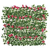 Clôture de fleurs artificielles - Protection UV - Télescopique avec bourgeons et feuilles - Brise-vue en tissu - Haie en ...