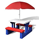 Coil Table de pique-nique multicolore pour enfant - Table, banc, chaise et parapluie