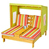COSTWAY Chaise Longue pour Enfants Double Place en Bois avec Auvent Porte-gobelets Coussins Lavables Meubles de Terrasse pour Enfants 3-8 ...