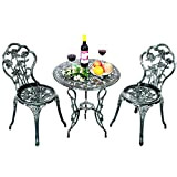 Costway Ensemble Table de Bistrot Table et 2 Chaises pour Jardin en Fonte Aluminium Forme de Rose Style Antique Résistant ...