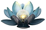 Dehner Lampe Solaire Lotus Ø 27,5 cm, Hauteur 12 cm, métal, argenté/Bleu