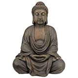 Design Toscano Bouddha Méditatif du Grand Temple Statue de Jardin, Moyen 66 cm, polyrésine, pierre grise