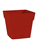 EDA Plastiques Pot Toscane carré avec Soucoupe clipsée 13641 R.RU SX6 Rouge/Rubis 17,4 x 17,4 x 17 cm