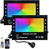 Eleganted Projecteur LED RGB, 2pcs 50W L'APP Bluetooth 16 Million Couleurs Led Projecteur Multicolore Réglable IP66 Étanche Spot LED Extérieur ...