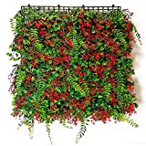 Erba Haie artificielle avec feuilles et fleurs, herbe artificielle pelouse, plantes, panneaux – Panneau 50 x 50 cm