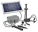 esotec 101923 Pompe de bassin alimentée à l’énergie solaire, avec panneau solaire, batterie et éclairage LED, 8 W, débit de 300 l/h, ...