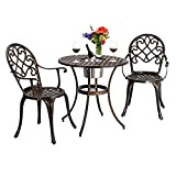 European Style Cast Aluminum Outdoor 3 Piece Patio Bistro Set of Table and Chairs with Ice Bucket Bronze Outdoor Furniture ...