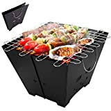 Fire Pit BBQ 2-in-1, Portable Foldable Firepit with Handles Basket Bonfire Stove, Stainless Steel Removable Cooking Grate/Grill, Party Gift Idea