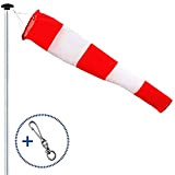 FLAGLY Manche à air pour l'extérieur, Indicateur de direction du vent en rouge et blanc 150x30x15cm incl. suspension & émerillon, ...