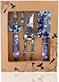 FLORA GUARD Outils de Jardinage en Aluminium de 3 pièces avec imprimé Violet - truelle, Transplanter, sécateur, Ensemble-Cadeau pour Le ...