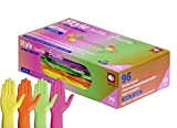 Gants jetables en nitrile Style tutti frutti, 96 gants dans une boîte distributrice, couleurs rose, orange jaune et vert, dans ...