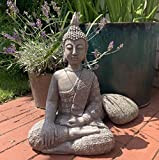 Grande statue de Bouddha, en béton/pierre artificielle, grise, fonction de Feng Shui, pour le jardin, résistante au gel, 45 cm de ...