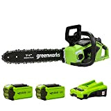 Greenworks GD40CS15K2X Tronçonneuse à Batterie avec Moteur Sans Balais, Longueur Guide-Chaîne 35 cm, Vitesse de Chaîne 12 m/s, 3,5 kg, ...