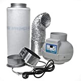 GrowPRO Ensemble de ventilation avec filtre à charbon actif Ventilateur tubulaire, 230/360 m³/h set de ventilation pour Growbox/HomeBox