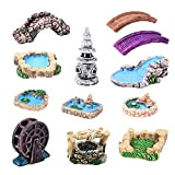 Gukasxi Lot de 12 décorations miniatures pour jardin féérique - Accessoires de jardin miniatures, pont, puits d'eau, figurines miniatures pour ...