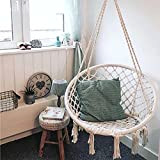 Hammock Chair Swing Hanging Chair Indoor/Outdoor Swing Chair Seat with Romantic Fringes Macrame for Bedrooms Balcony Patio Deck Garden (Beige)