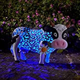 HANGHANG Statue solaire de jardin en résine en forme de vache avec marguerite de vache