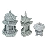 Happyyami Lot de 3 mini pagodes, statues de style japonais, mini lanterne, décoration fée pour jardin, terrasse, micro paysage, cour, bonsaï